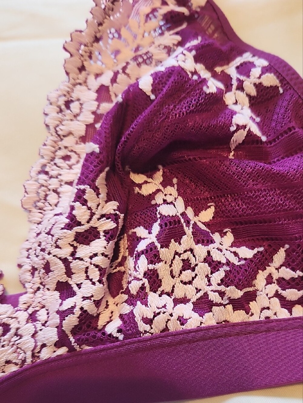 Wacoal Plum Lace Plunge Bralette with Light-Lilac Floral Embroidery - Picture 6 of 8